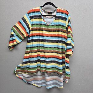 Southern Charm Shirt Womens 2XL Multicolor V Neck Tunic Aztec Stripe 3/4 Sleeve